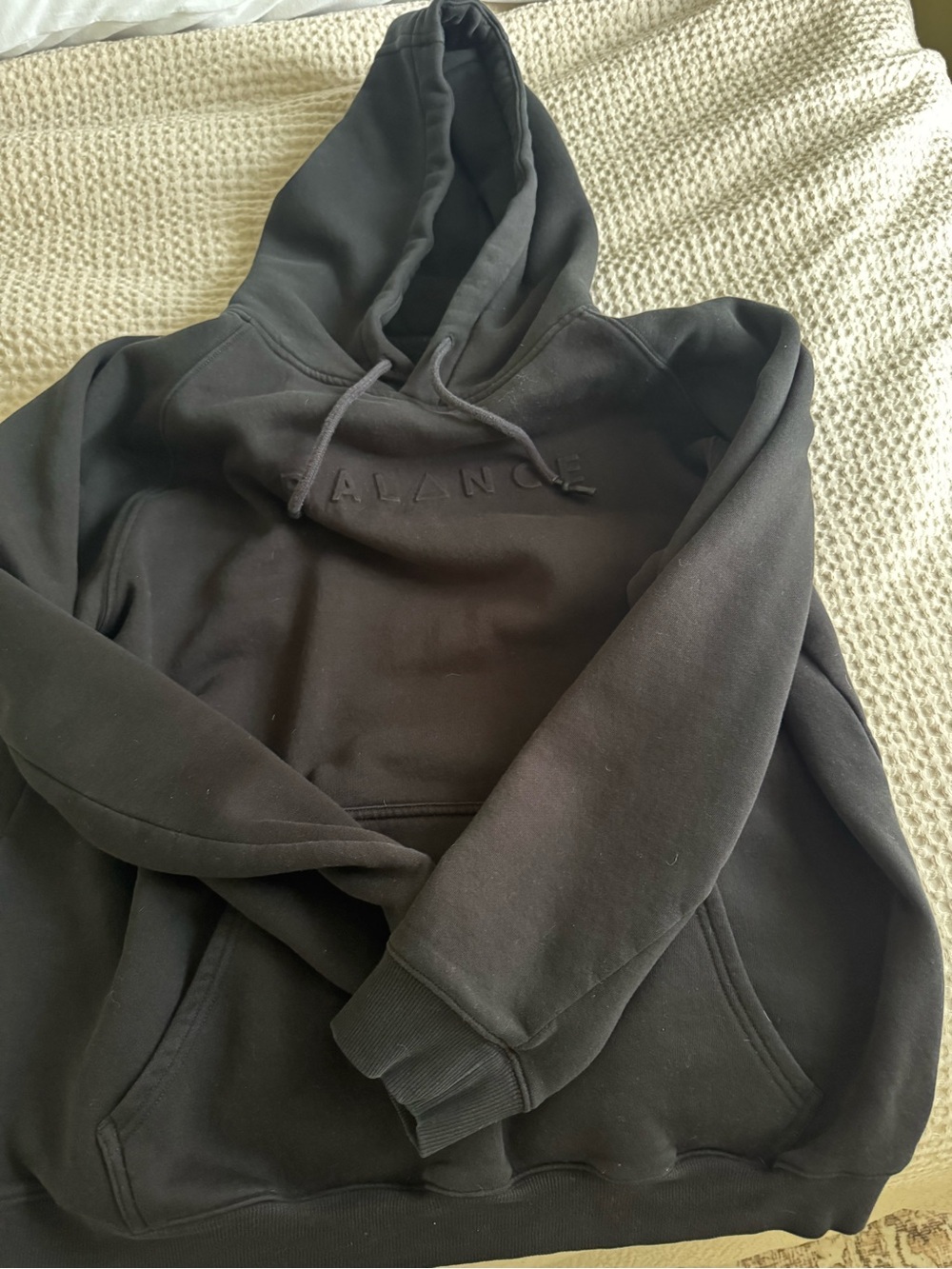 Black Embossed 'Balance' Pullover Hoodie for Men